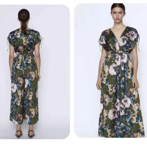 NWOT Zara Floral Print Flowy Junpsuit